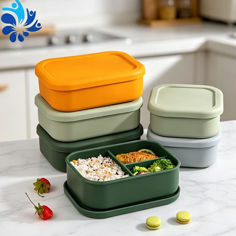 Microwave-Safe Silicone Divided Lunch Box Airtight Fruit Storage Container Square Large Capacity Bento Lunch Box Single Compartment