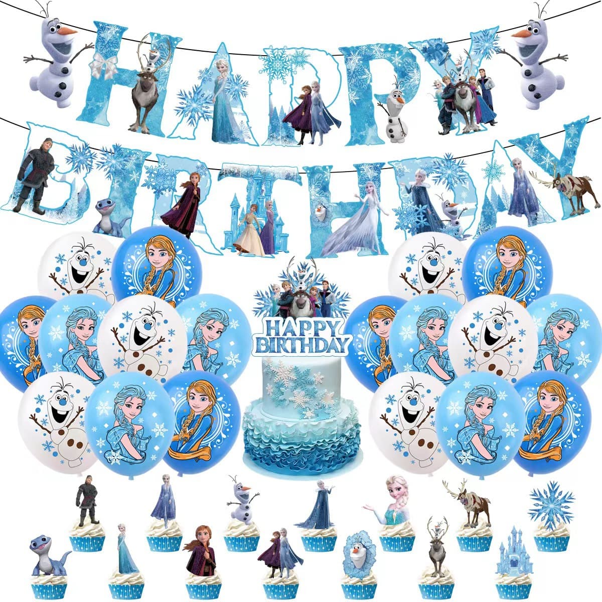 New Frozen Theme Birthday Party Supplies Elsa Anna Princess Balloon Set Pull Flag Big Brand Plug-in