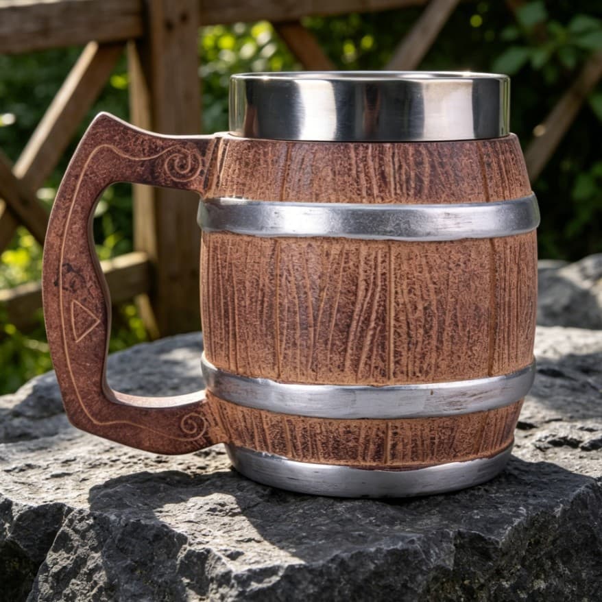 Cross-border New German Large Wooden Barrel Beer Mug Personalized Handmade Imitation Wooden Cup Large Capacity Mug