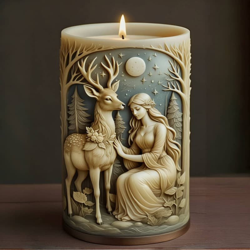 Forest Fairy and Elk 3D Relief Scented Candle Silicone Mold Literary Vintage DIY Mold P139
