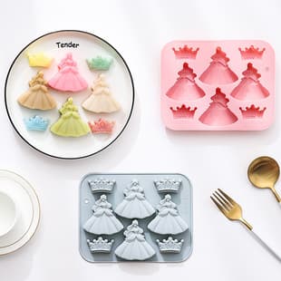 In Stock 8-Piece Princess Dress Crown Silicone Mold Baking Tool Ice Cube Resin Chocolate Cake Mold