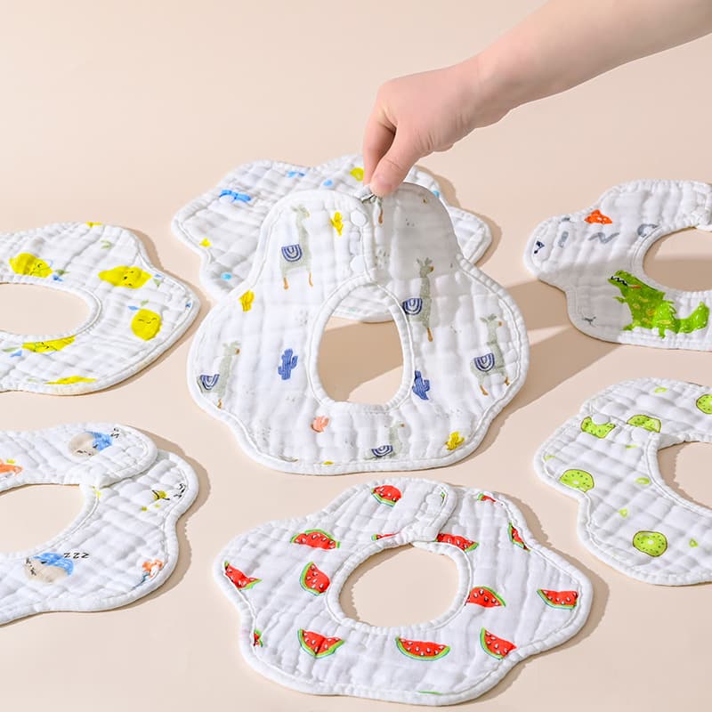 Pure Cotton Baby Bibs 8 Layers Muslin 360 Degree Petal Design Saliva Towels Unisex Infant Feeding Bibs Anti-Spill Durable