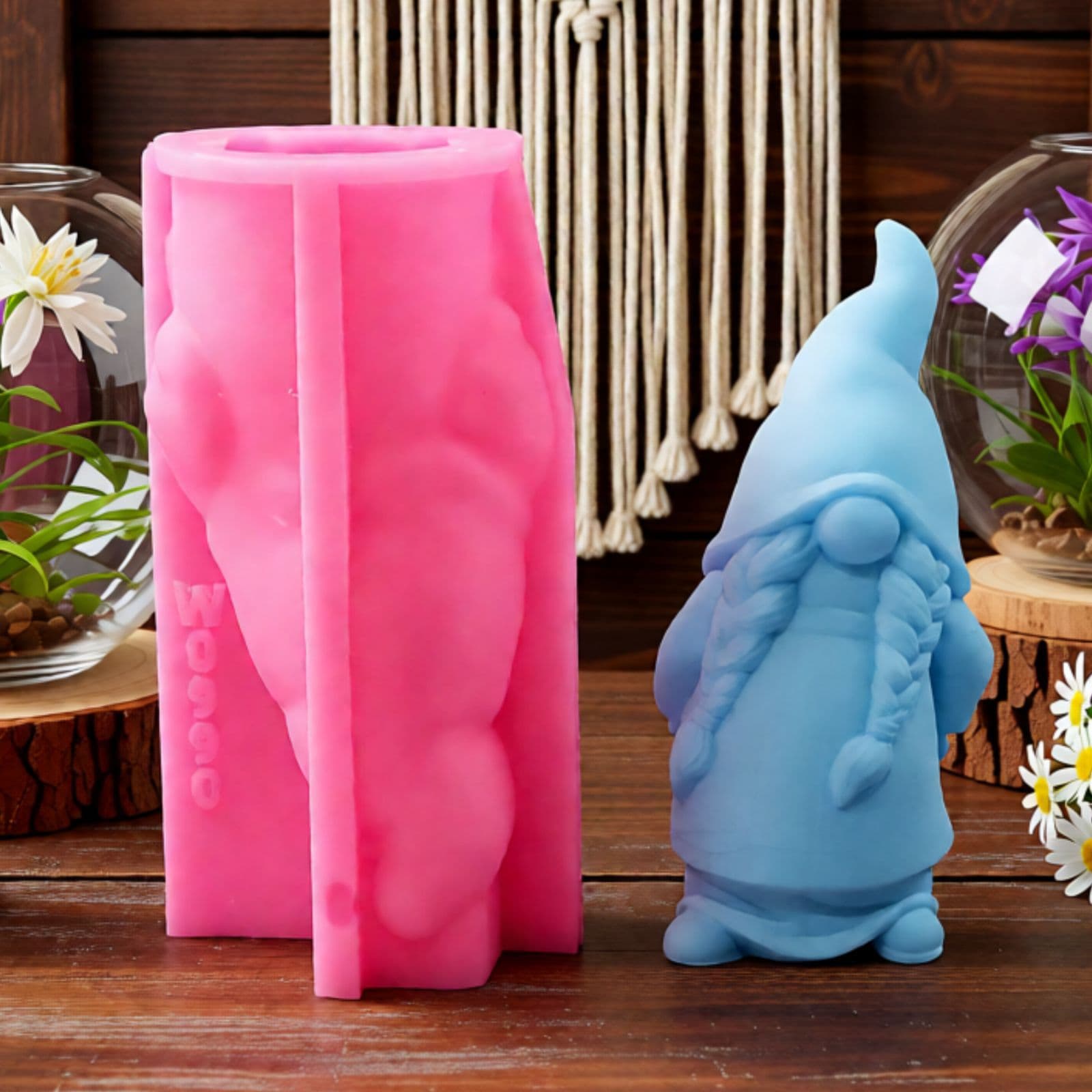 Hands-Behind-Back Female Gnome Figurine Mold Ornament Candle Plaster DIY Plaster Ornament Candle Holder Silicone Mold W0990