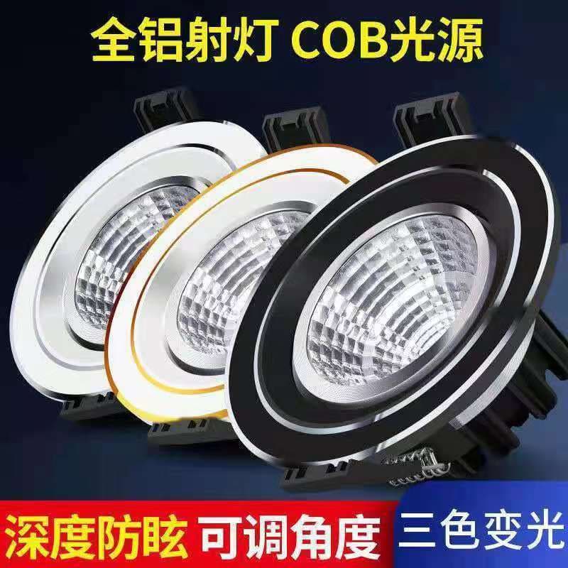 Ceiling light COB spotlight with adjustable angle, LED downlight for living room background, bullseye recessed concealed anti-dazzle cat's eye