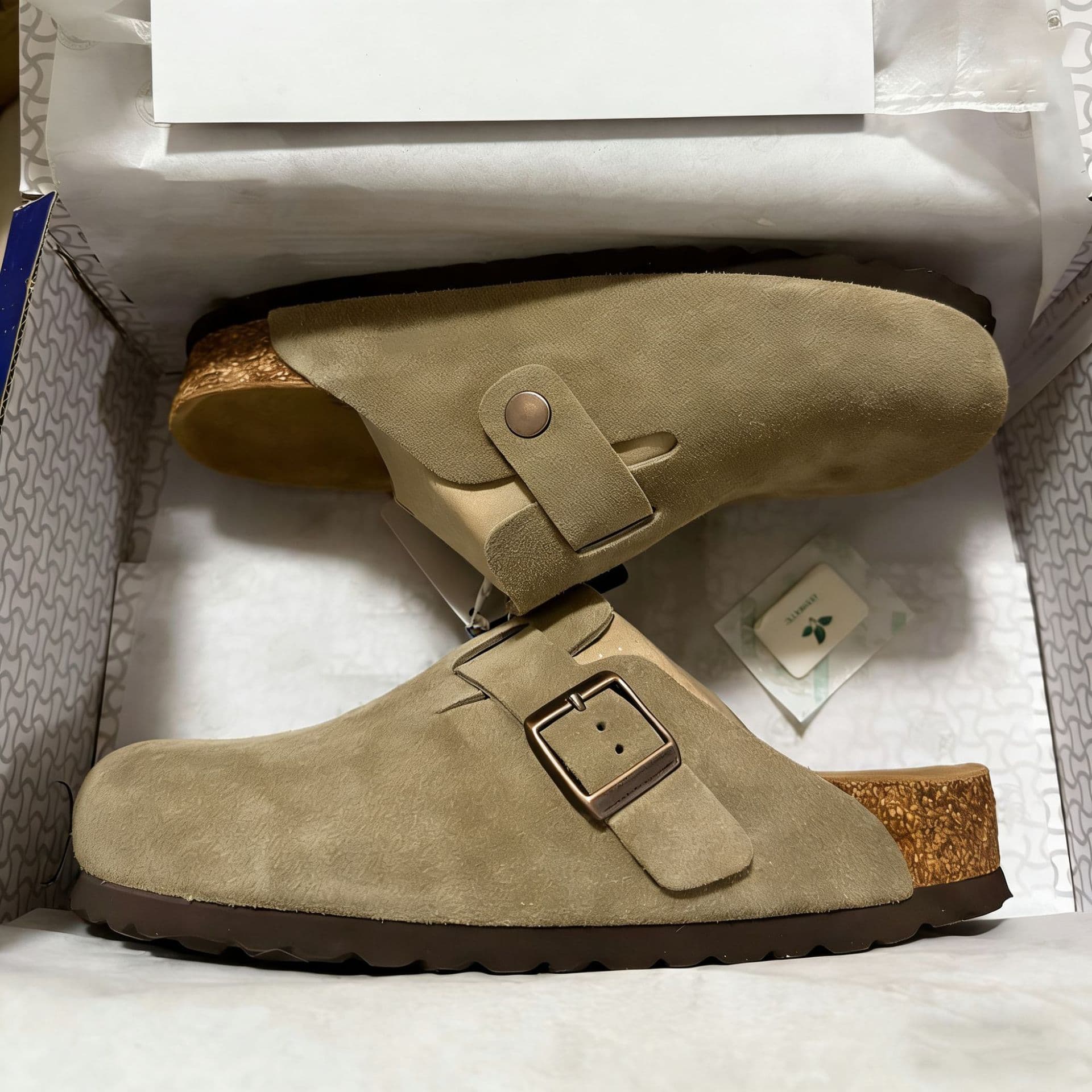 Top-grain cowhide Bockin half-slippers, unisex genuine leather cork flat Bockin shoes, casual closed-toe slippers