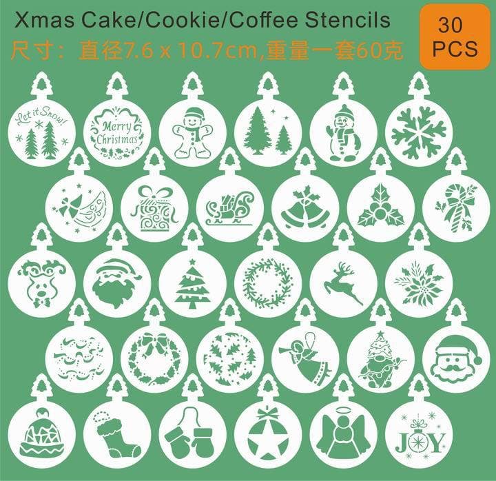 30pcs Christmas Cake Coffee Spray Flower Template 36 Sheets Daily Use Kitchen Utensils/cake Molds/cake Molds