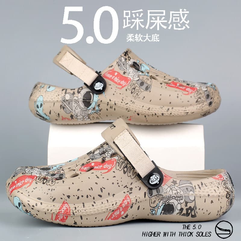 Cross-border Large Size Croc-style Shoes for Men, Summer Outdoor Anti-slip Closed-toe Slippers, Thick Sole Beach Sandals, Wading Shoes