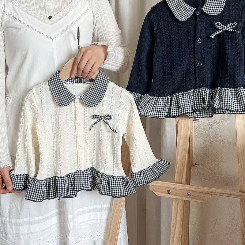 Autumn New Style Girls' Lace Sweatshirt, Faux Two-Piece, Sweet Peter Pan Collar, New Style Baby Girl Knitwear