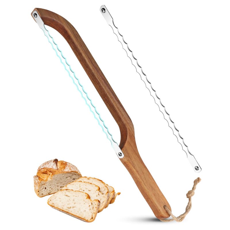 Wooden Bread Knife Kitchen Countertop Toast Slicer Arc-Shaped Baking Cutting Tool Non-Shedding Serrated Slicing Knife