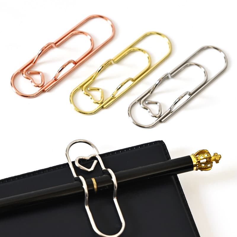 Cross-border Metal Heart-shaped Pen Clips and Paper Clips Wholesale, Cultural Planner Heart Pen Clasps and Writing Holders