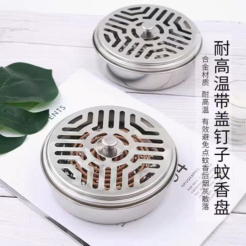 Creative stainless steel fireproof mosquito coil box with ash catcher and incense holder