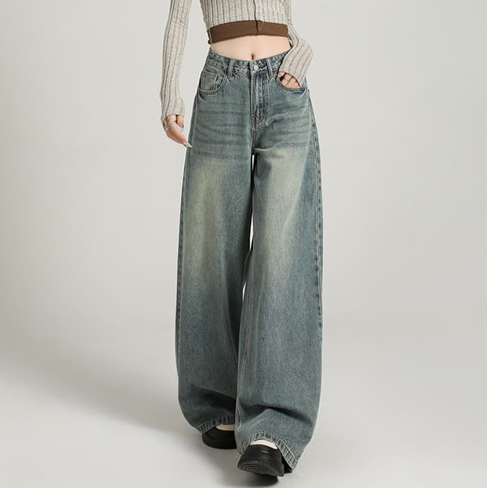 American Retro Wide-Leg Jeans for Women Summer New High-Waist Slimming Loose Fit for Pear Body Shape Floor-Length Straight-Leg Pants