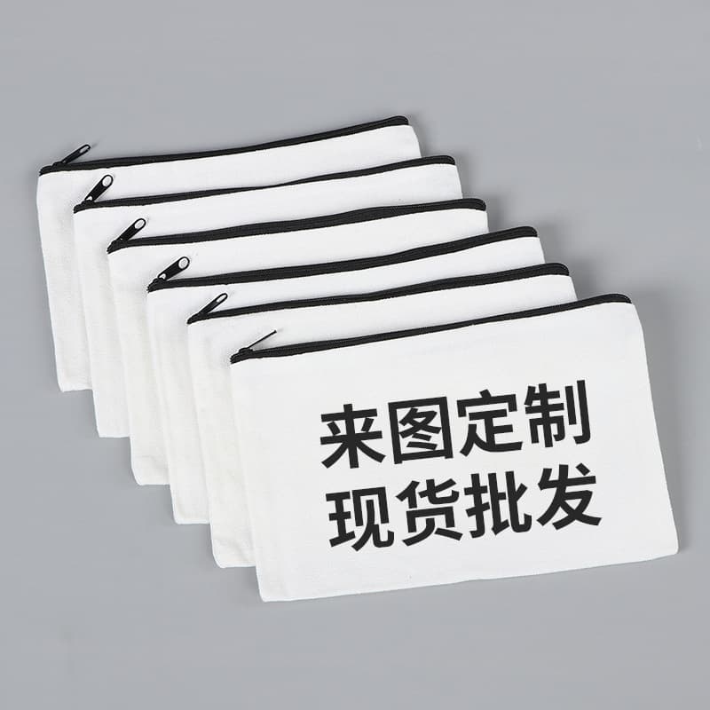 Cross-border wholesale canvas pencil cases, creative painting and logo printing, zipper storage bags, student stationery and cosmetic clutches