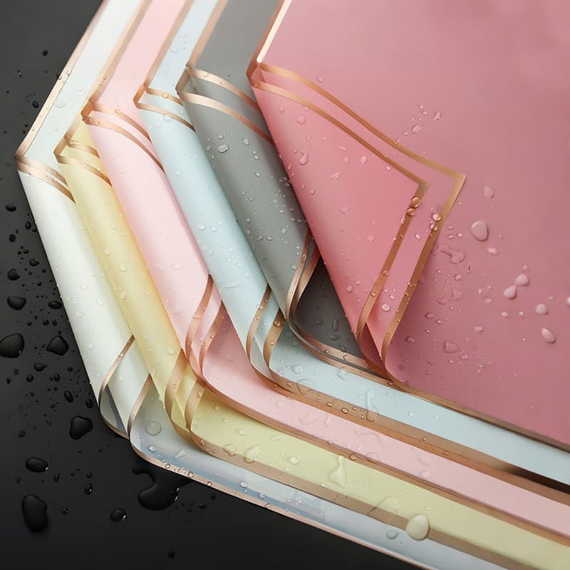 Gold Edge Jelly Film Fresh Flower Wrapping Paper, Pearlescent Waterproof Flower Wrap Paper, Floral Shop Supplies, Valentine's Day Wholesale