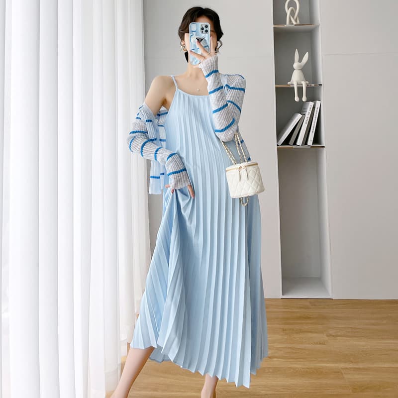 2026 Spring New Trendy Maternity Wear Two-Piece Set with Straps, Slimming Sun-Protective Nursing Dress