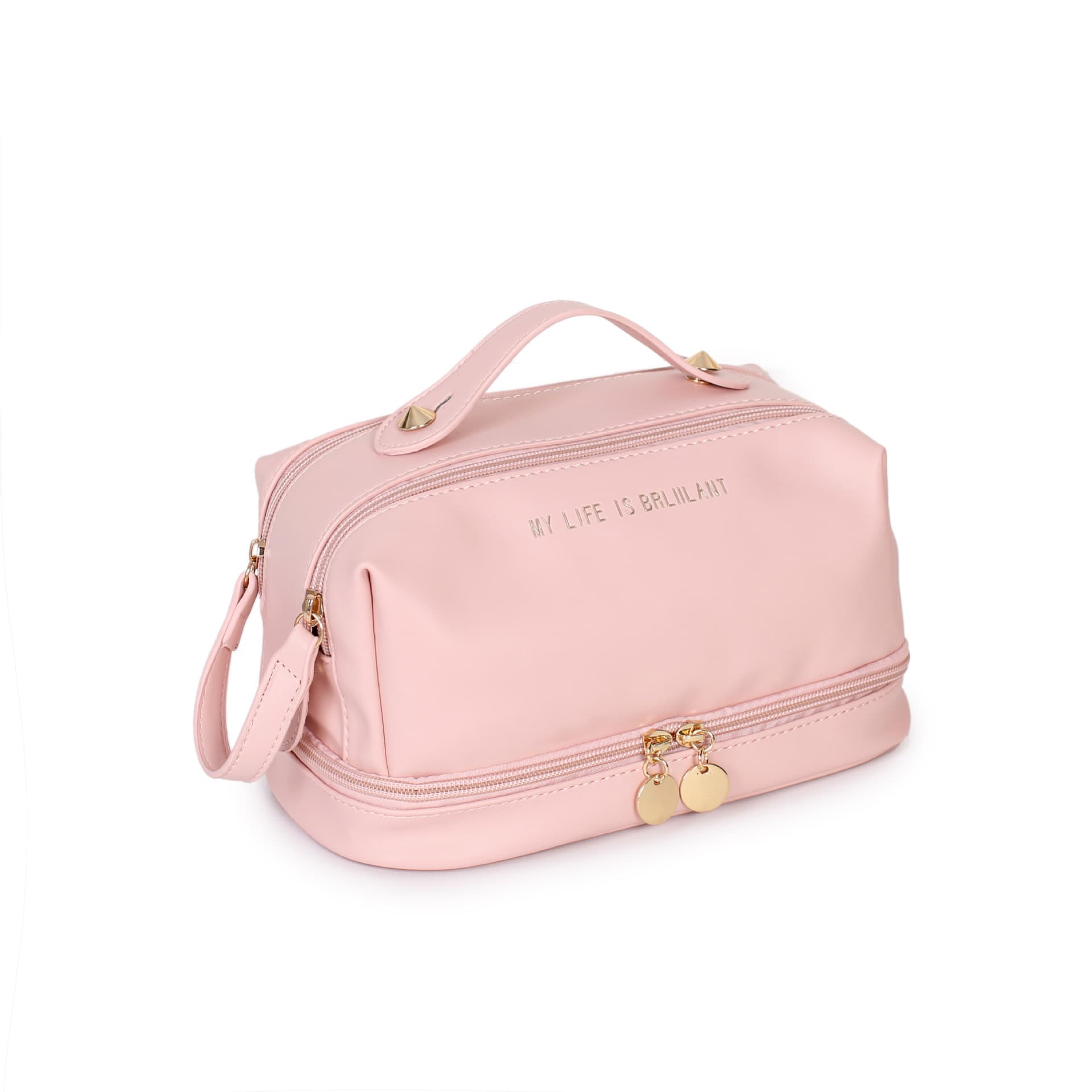 New Large-Capacity Double-Layer PU Leather Cosmetic Bag, Large-Capacity Portable Toiletry Storage Bag, Premium Travel Makeup