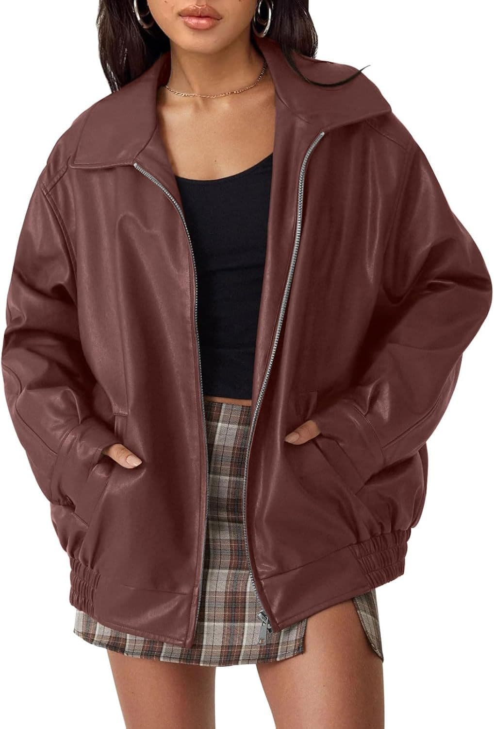 2024 New Women's Motorcycle Leather Jacket for EU/US Cross-Border Sales, Loose-Fit Long-Sleeve Autumn/Winter Moto Coat, Western Style