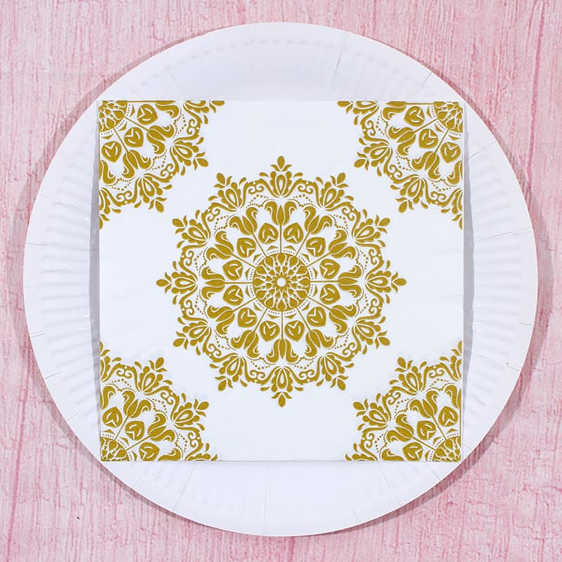 Factory Stock Gold Printed Napkins, Colorful Placemat Paper, Hotel Banquet Party Square Wood Pulp Tissue