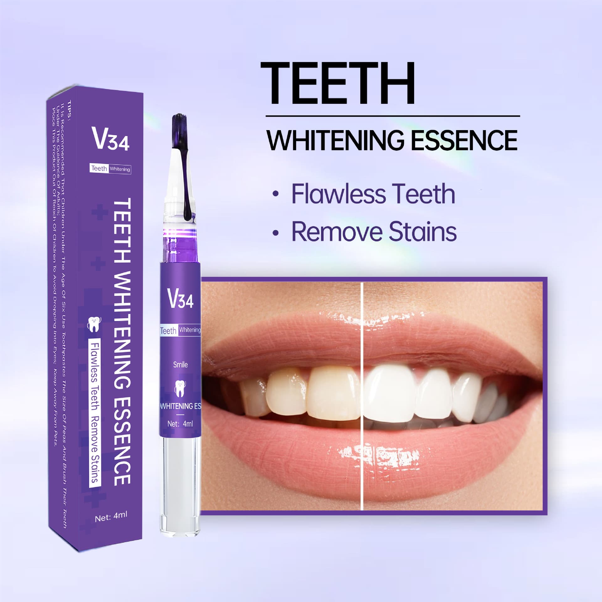 Cross-border Supply V34 Whitening Pen Purple Toothpaste Teeth Cleaning Whitening Pen Teeth Whitening Yellow Removal Black Gel