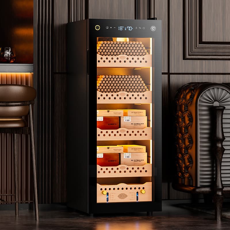 Qielong 110C Smart WiFi Fingerprint Lock, Ammonia-Free Cedar Wood Liner, Compressor, Constant Temperature and Humidity Cigar Humidifier