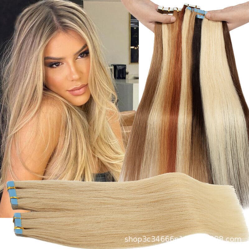 White Human Hair Tape in Extensions with Double Sided Adhesive PU Tape, Drop Shipping