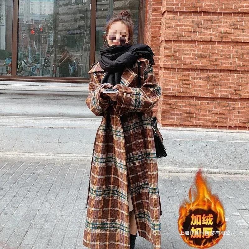 Hepburn Style Wool Coat Winter Thickened 2025 Retro Elegant Lady Plus Size Long Knee-Length Wool Coat for Women
