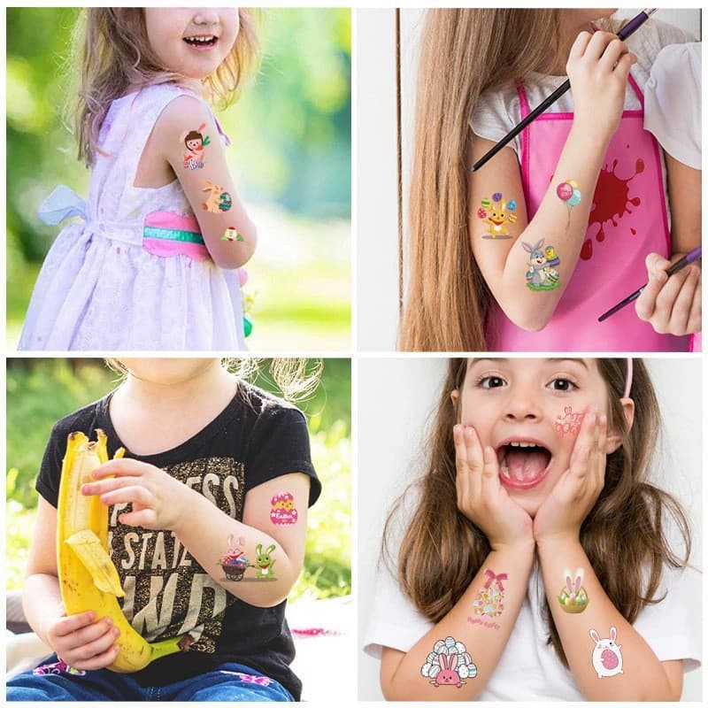 Factory Wholesale Cross-Border Holiday Creative Easter Tattoo Sticker Set Collection Rabbit Egg Tattoo Stickers