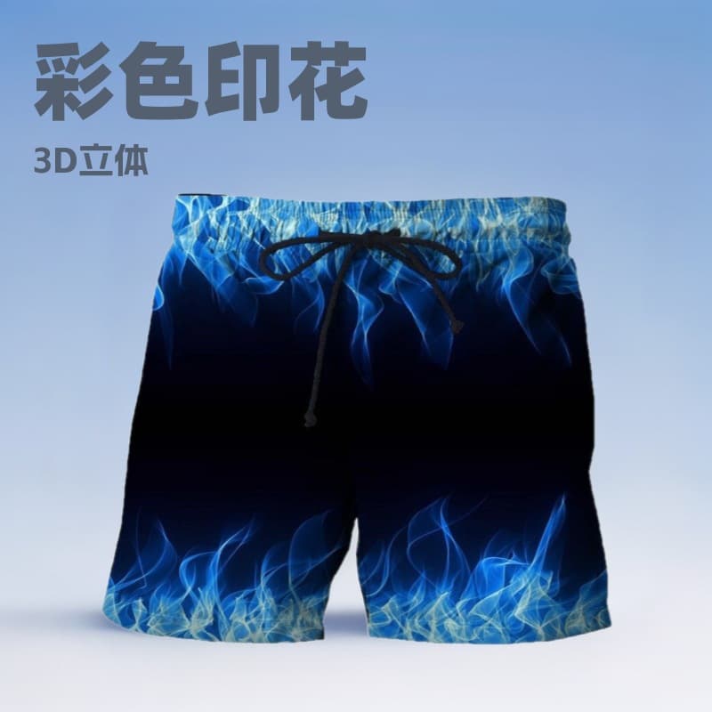New Cross-Border Colorful Flame 3D Print Men's Dry Beach Shorts with Side Pockets Casual Shorts