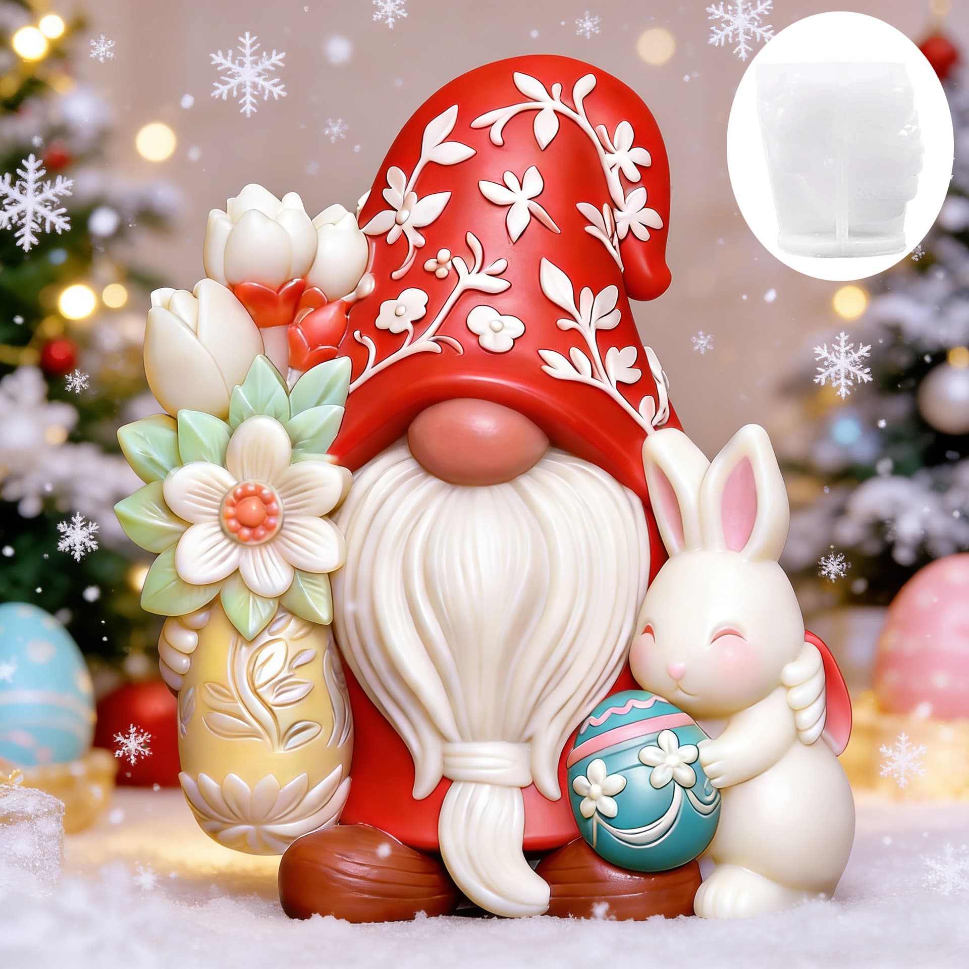Santa Claus Holding Rabbit Vase Silicone Mold Home Decoration Scented Candle Resin Ornament Plaster DIY