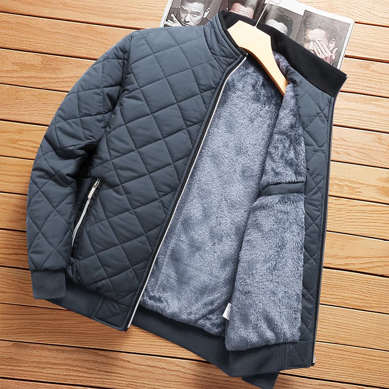 Cross-border Men's Winter Jacket, Stand Collar, Fleece-Lined, Thickened, Dad Style, Loose Warm Cotton Coat, Fashion Versatile Outerwear Trend
