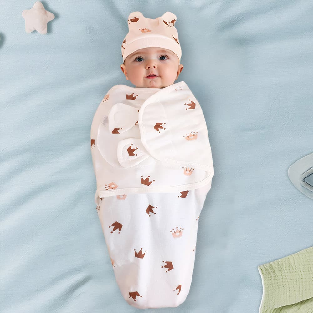 Newborn Baby Cotton Class A Butterfly Swaddle Blanket, Four Seasons Anti-Startle Wrap, Newborn Baby Swaddle with Hat