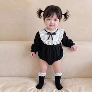 Baby Girl Long-Sleeve Little Fragrance Bodysuit Autumn New Lace Sweet Romper