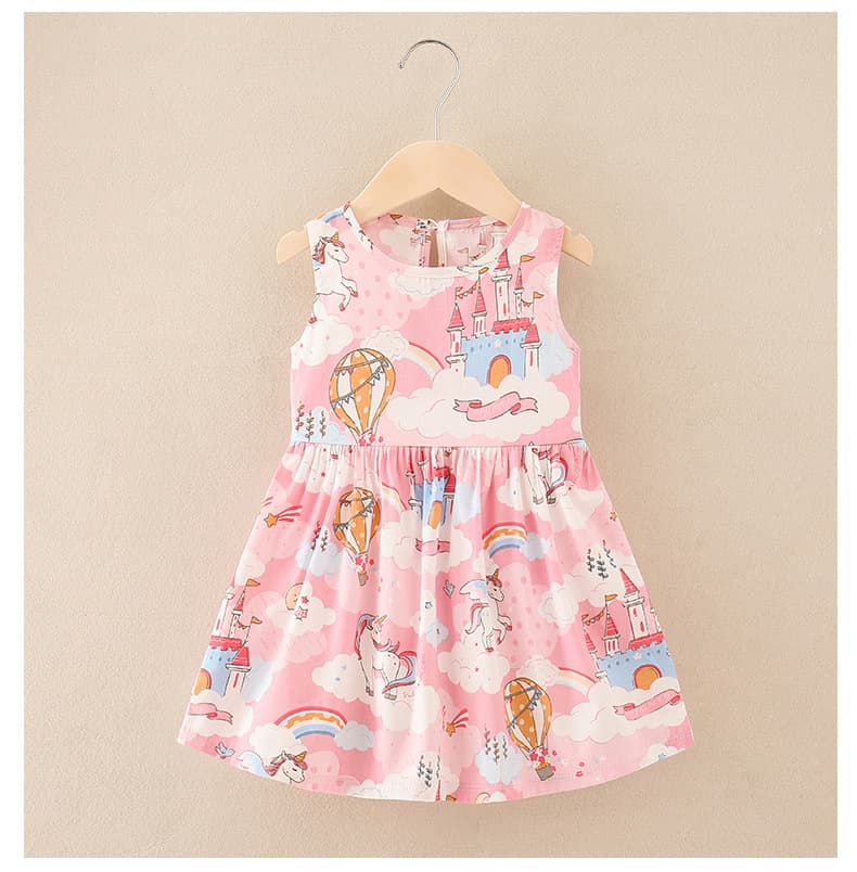 New Summer Girls Dress, Girls Suspender Dress, Pink Castle Cotton Dress, Princess Children Beach Dress