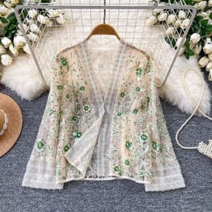 New Chinese Style Embroidered Floral Heavyweight Cardigan Women's Long Sleeve Loose Fit Sun Protection Jacket High-End Office Top