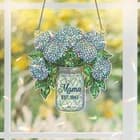 Cross-border new hydrangea holographic window decoration: mason jar floral sun catcher with the word "Mama"