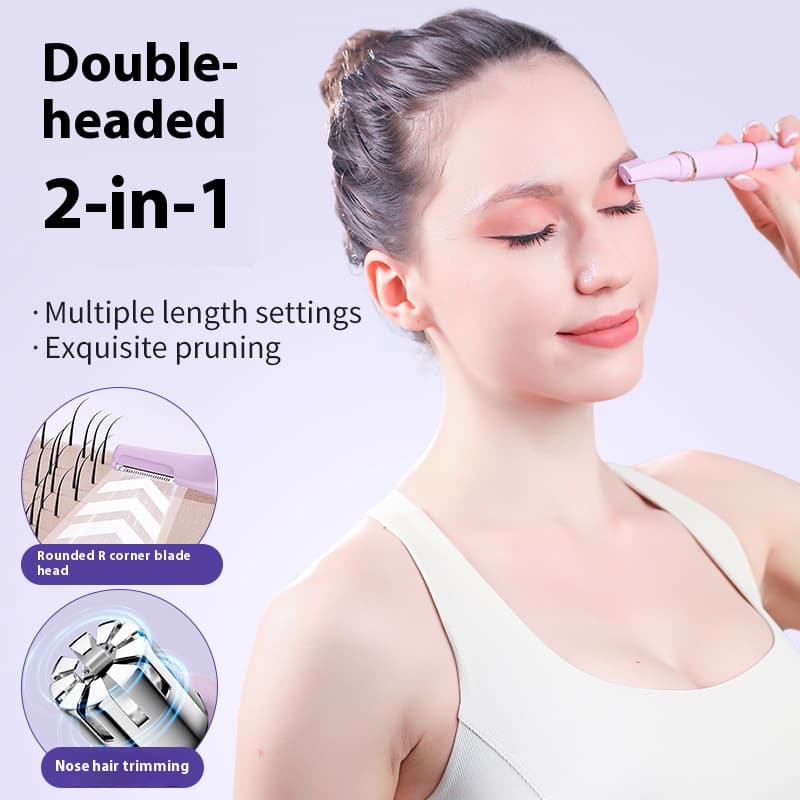 Mini Multifunctional Electric Eyebrow Trimmer, Rechargeable, Dual-Head 2-in-1 Hair Trimmer for Nose, Eyebrows, and Underarms