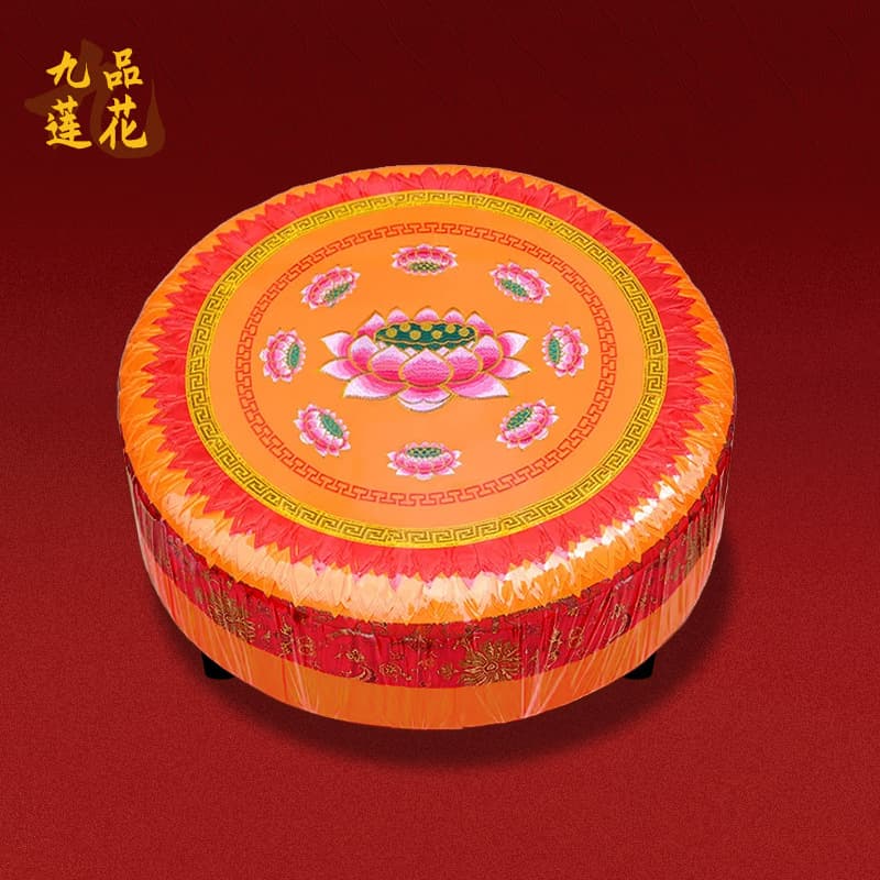 Home Worship Kneeling Mat, Lotus Embroidery Elastic Sponge Inclined Round Zafu, 50-60 cm