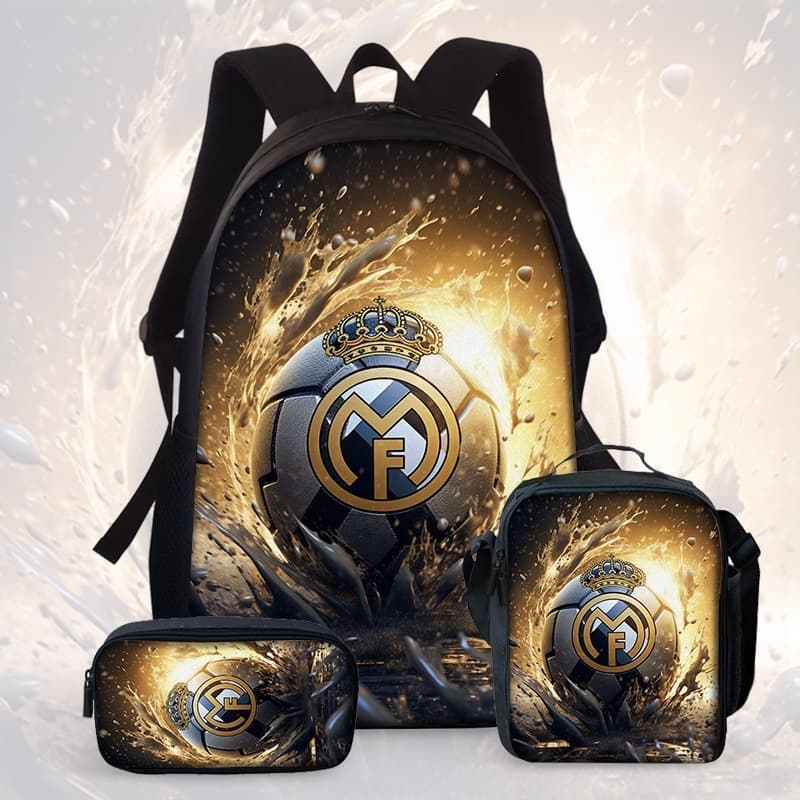 Cross-border new product football cartoon print junior high school student backpack three-piece set children's school bag primary school student backpack