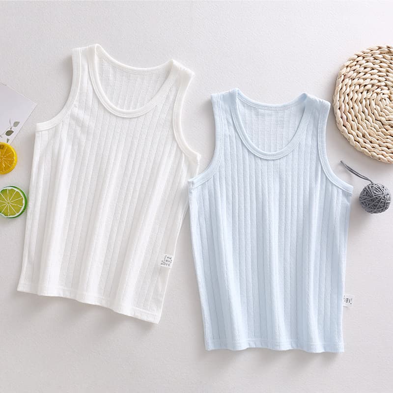 Children's Thin Vest Tank Top Solid Color Jacquard 100% Cotton Breathable Base Layer Seamless 2-Pack Drop Shipping