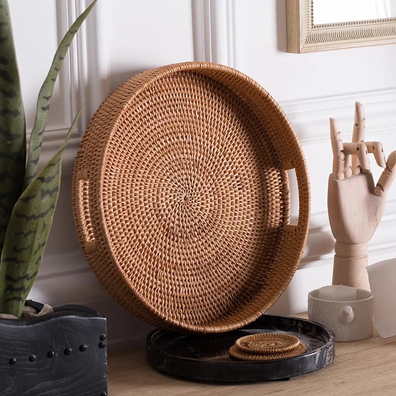 Vietnamese Rattan Weaving Storage Basket Bamboo Fruit Plate Japanese-style Bread Basket Steamed Bun Basket Living Room Fruit Basket Household Handmade Tray