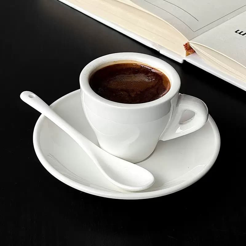 Ultra-thick espresso competition cup Italian espresso cup and saucer 7mm latte ultra-white 80cc espresso cup and saucer