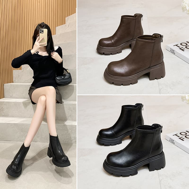 Thick-Soled Short Boots Women 2025 New Autumn Winter Retro Chelsea Boots Versatile Knight Boots Height-Increasing Martin Boots Women 313233