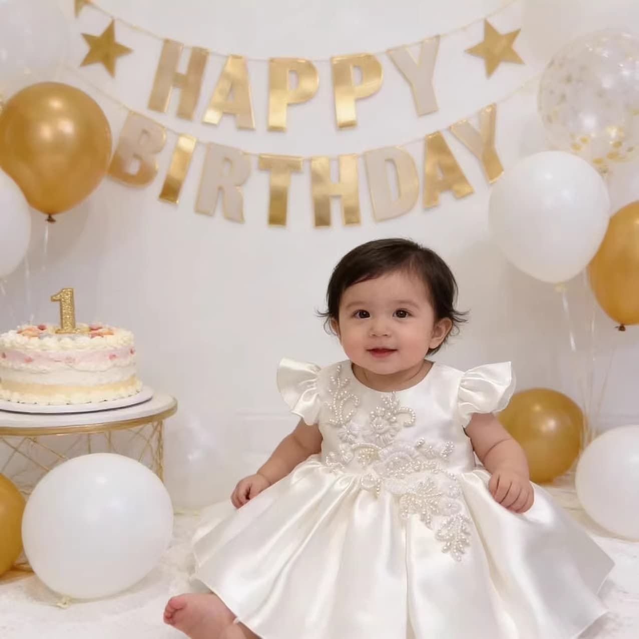 Baby White Princess Dress 2026 New Satin Flutter Sleeve First Birthday Party Flower Girl Gown Factory Source