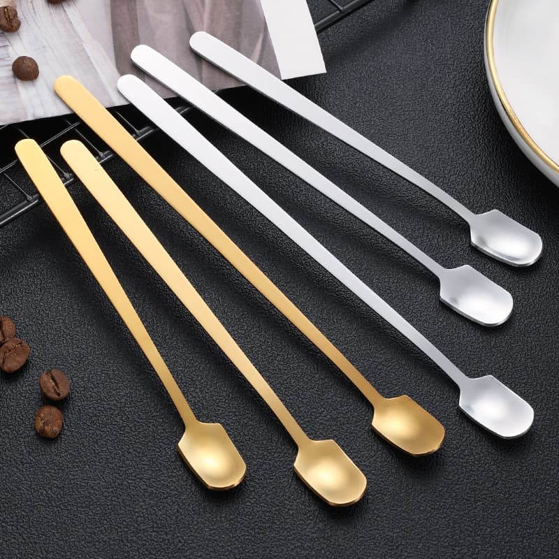 Stainless Steel Square Spoon Mug Spoon Gift Spoon Coffee Mixing Spoon Long Handle Ice Spoon Honey Spoon Dessert Spoon