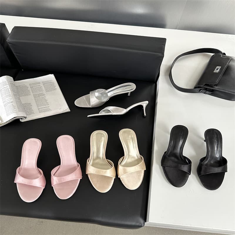 Pink Open-Toe Sandals for Women 2025 New Summer Versatile Round-Toe Silver High Heels