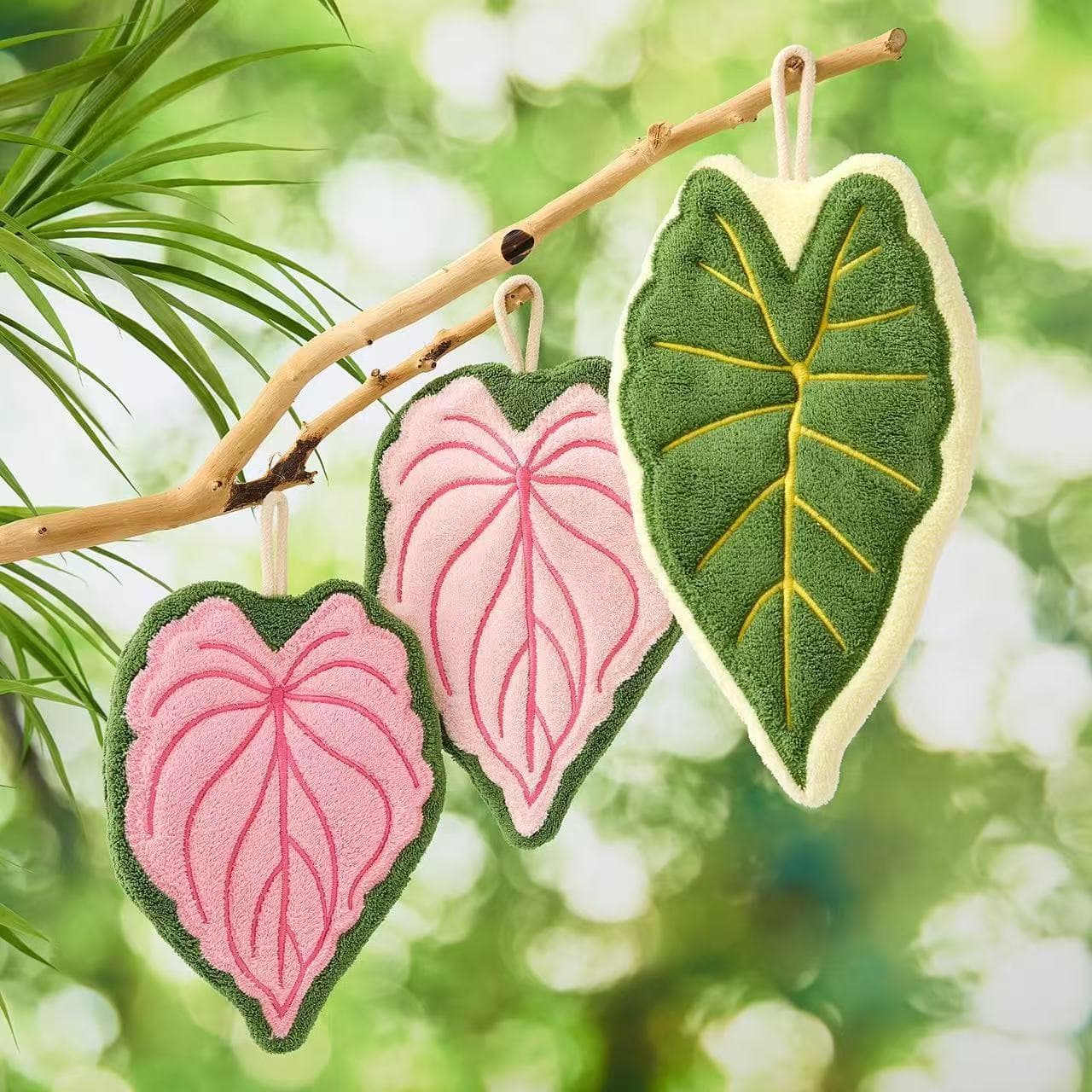 Leaf Coral Fleece Hand Towel Cute Absorbent Non-Shed Quick-Dry Hanging Thick Children's Home Kitchen Towel Wipe