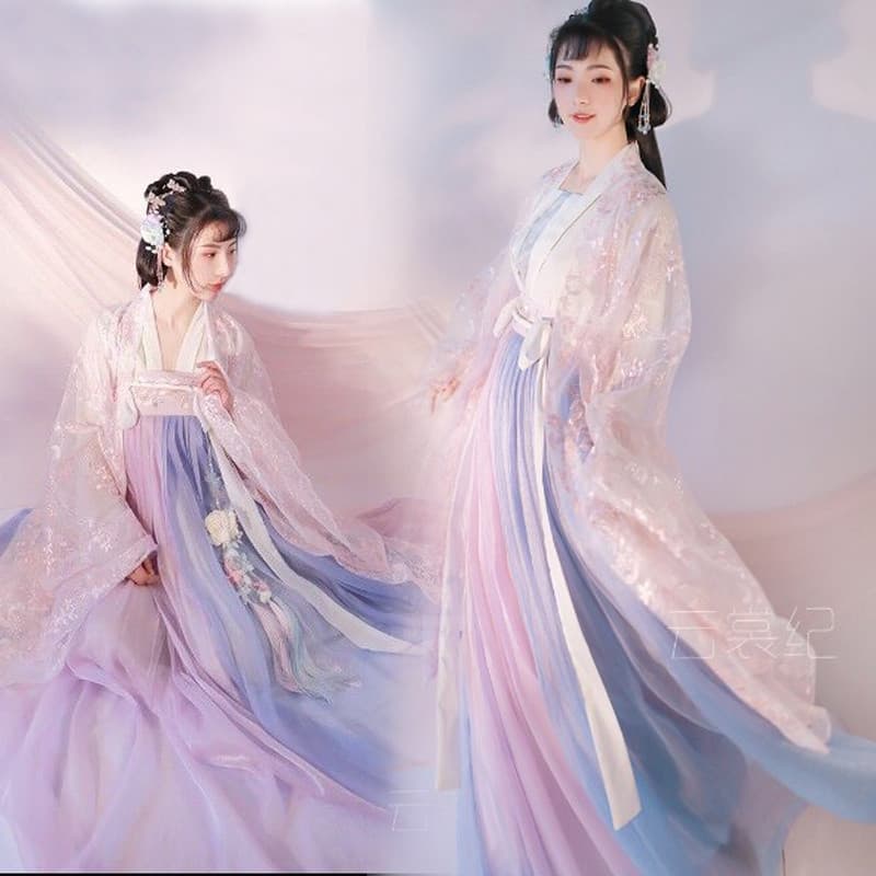 Spring cherry Hanfu women's high-waist and chest-high ruqun ancient style student super fairy Chinese-style wide-sleeve robe ancient costume set