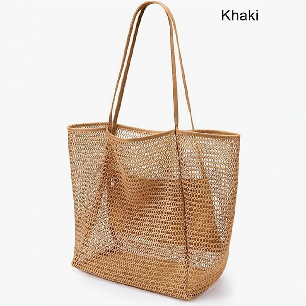 Large Capacity Mesh Beach Bag, Underarm Bag, Multi-functional Travel Handbag Crossbody Hollow Storage Bag