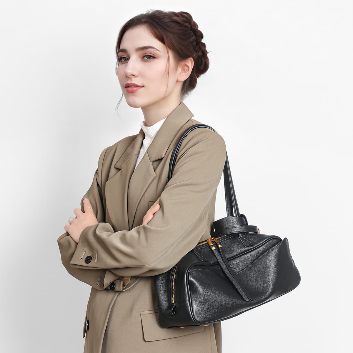 B's bag Korean niche carrierbowling bowling women's bag hot-selling genuine leather high-end Boston bag