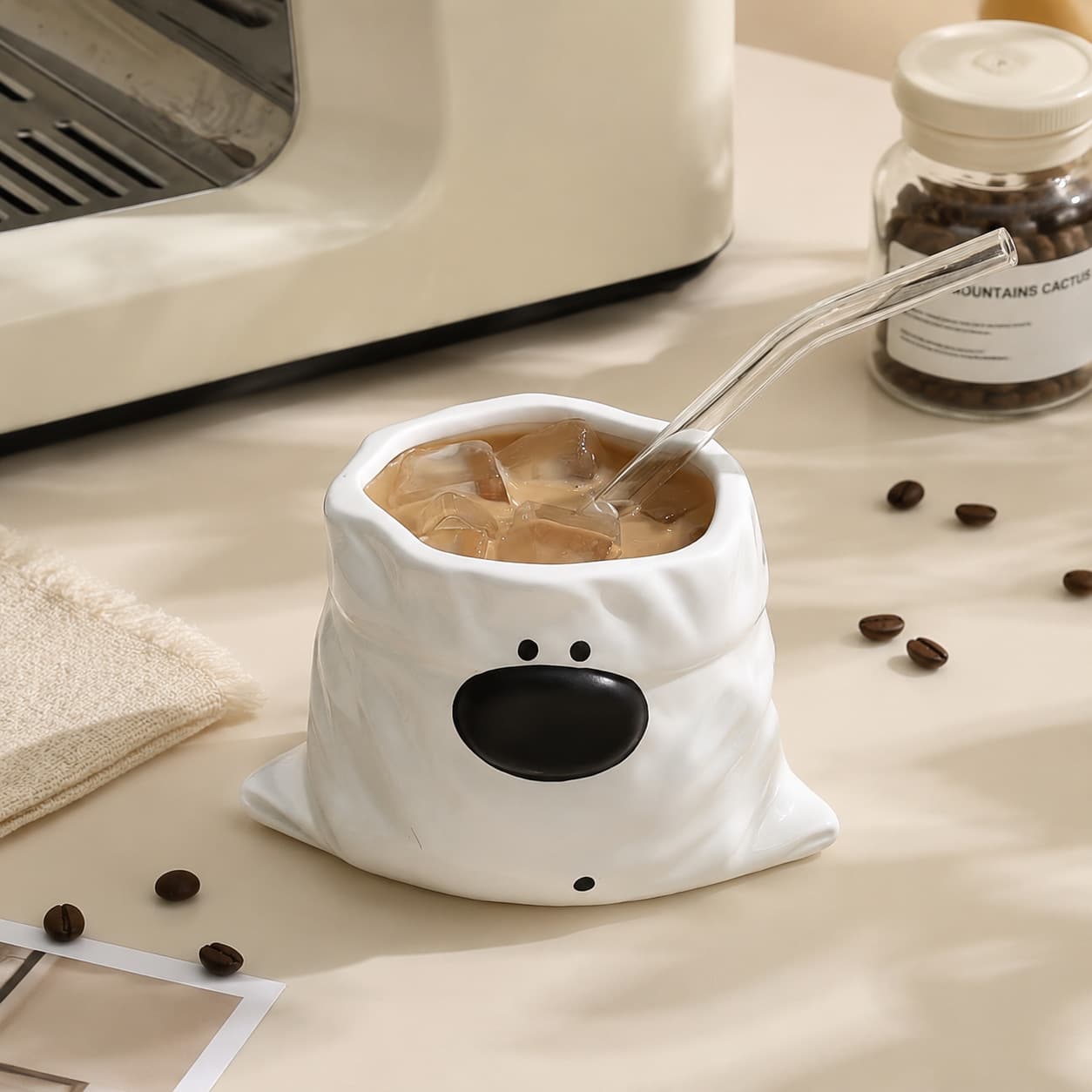 Hand-painted Ceramic Bag Cup with Cute Dog Design, Creative Coffee Mug for Home, Gift for Women